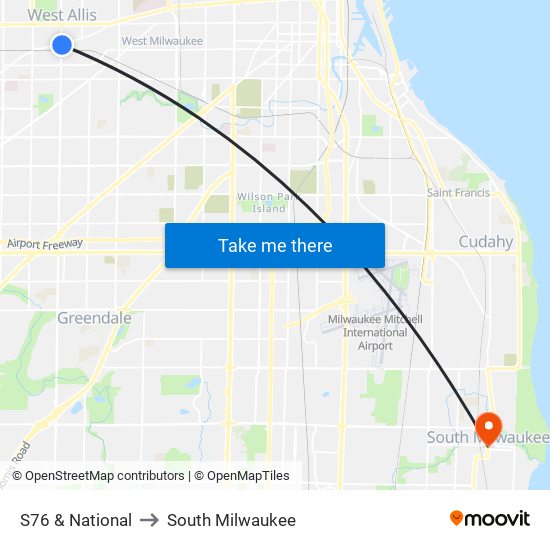 S76 & National to South Milwaukee map