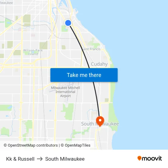 Kk & Russell to South Milwaukee map