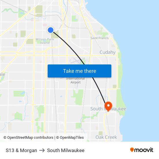 S13 & Morgan to South Milwaukee map