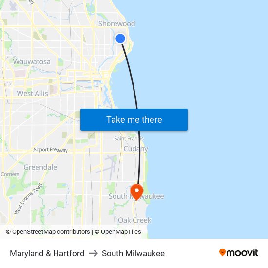 Maryland & Hartford to South Milwaukee map