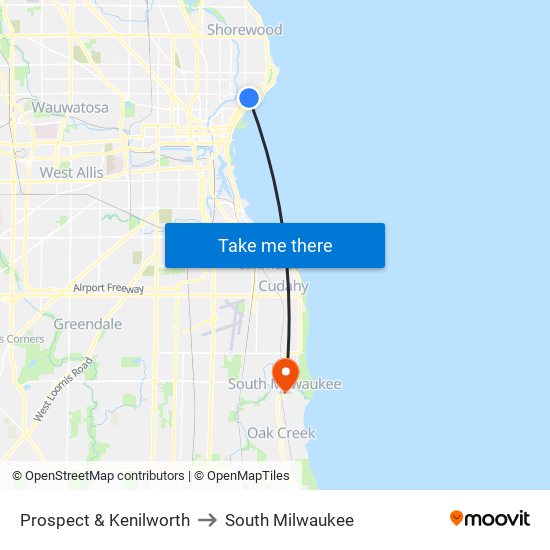 Prospect & Kenilworth to South Milwaukee map