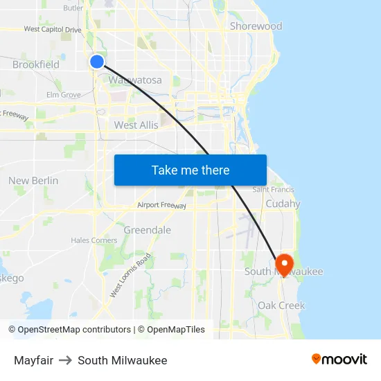 Mayfair to South Milwaukee map