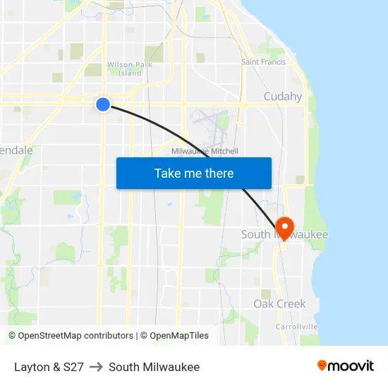 Layton & S27 to South Milwaukee map