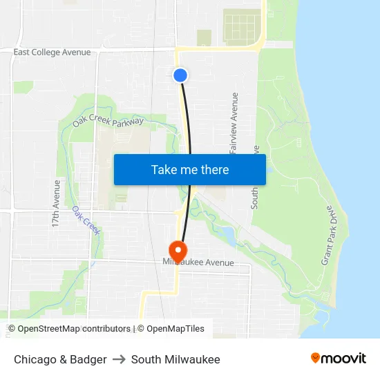 Chicago & Badger to South Milwaukee map