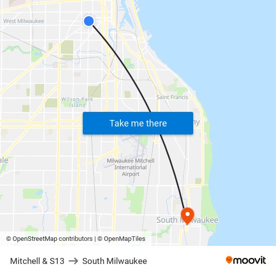 Mitchell & S13 to South Milwaukee map