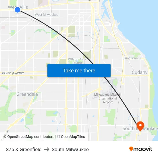 S76 & Greenfield to South Milwaukee map