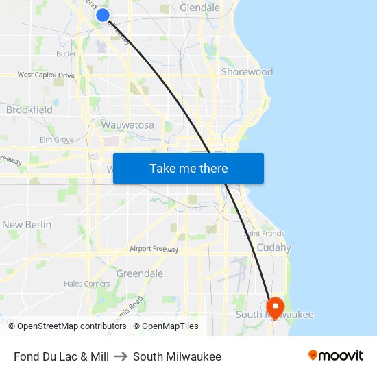 Fond Du Lac & Mill to South Milwaukee map