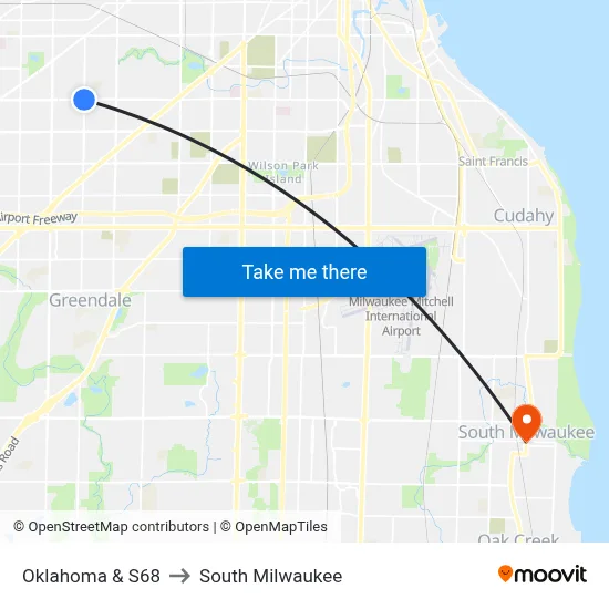 Oklahoma & S68 to South Milwaukee map