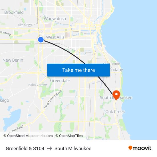 Greenfield & S104 to South Milwaukee map