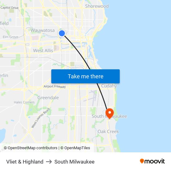 Vliet & Highland to South Milwaukee map