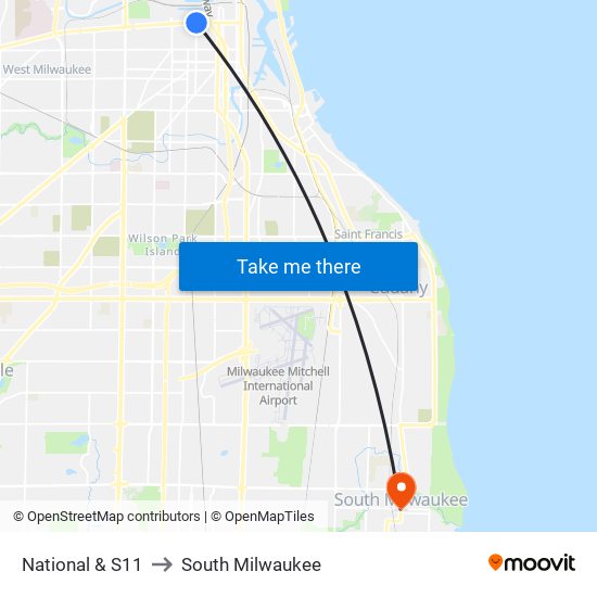 National & S11 to South Milwaukee map