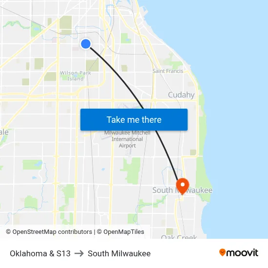 Oklahoma & S13 to South Milwaukee map