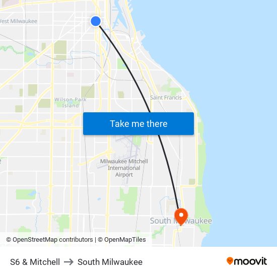 S6 & Mitchell to South Milwaukee map