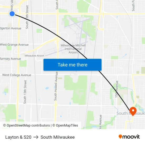 Layton & S20 to South Milwaukee map