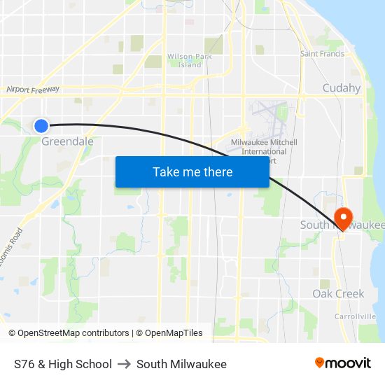 S76 & High School to South Milwaukee map