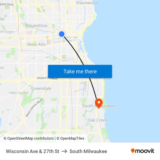 Wisconsin Ave & 27th St to South Milwaukee map