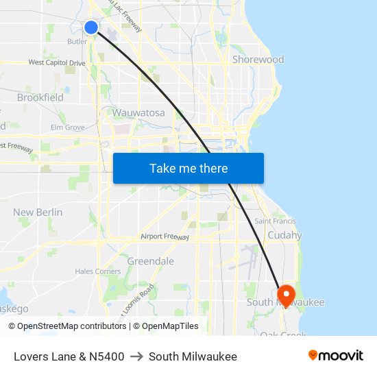 Lovers Lane & N5400 to South Milwaukee map