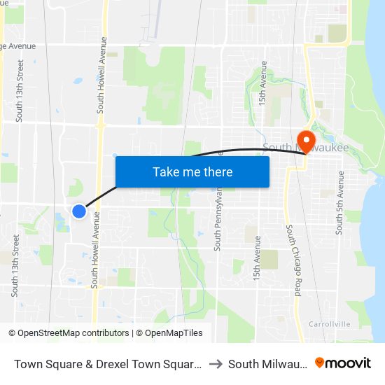 Town Square  & Drexel Town Square Way to South Milwaukee map