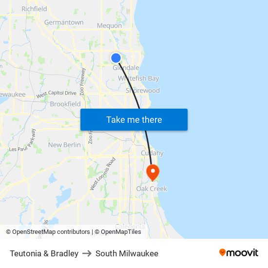 Teutonia & Bradley to South Milwaukee map