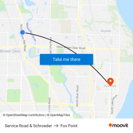 Service Road & Schroeder to Fox Point map