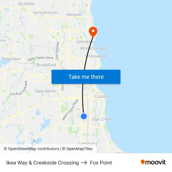 Ikea Way & Creekside Crossing to Fox Point map
