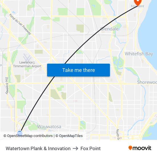 Watertown Plank & Innovation to Fox Point map