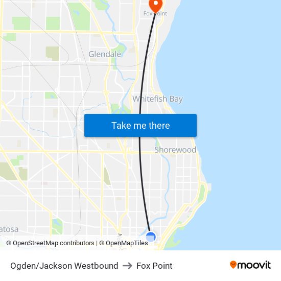 Ogden/Jackson Westbound to Fox Point map