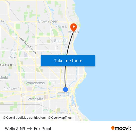 Wells & N9 to Fox Point map