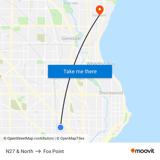 N27 & North to Fox Point map