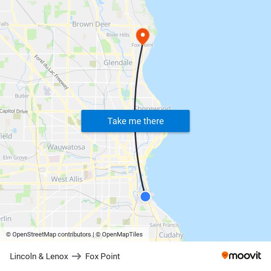 Lincoln & Lenox to Fox Point map