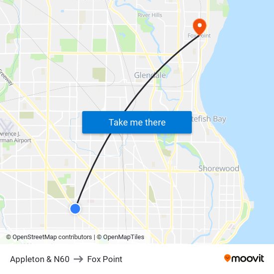 Appleton & N60 to Fox Point map