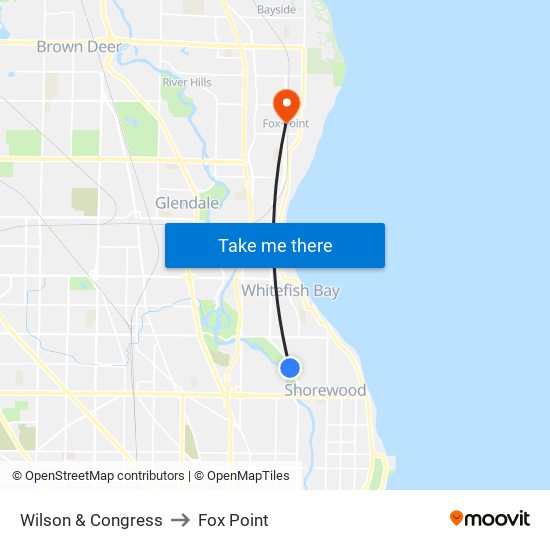 Wilson & Congress to Fox Point map