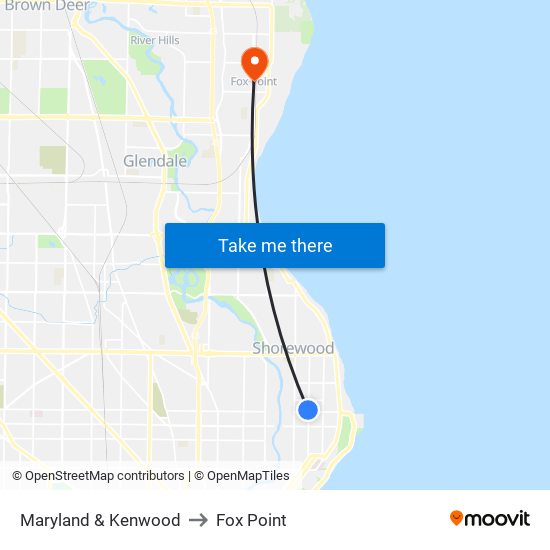 Maryland & Kenwood to Fox Point map