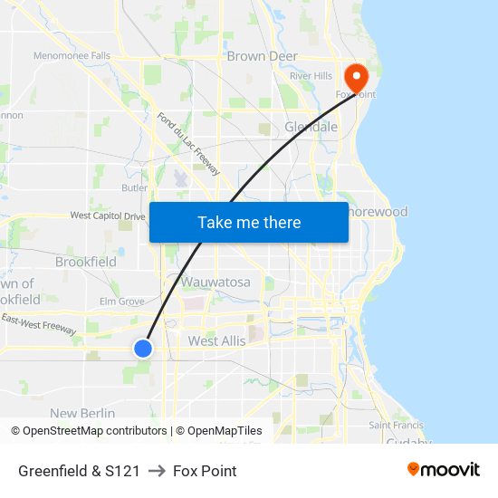 Greenfield & S121 to Fox Point map