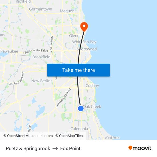 Puetz & Springbrook to Fox Point map