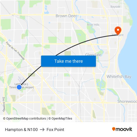 Hampton & N100 to Fox Point map