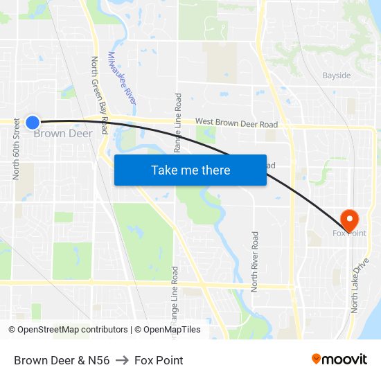 Brown Deer & N56 to Fox Point map