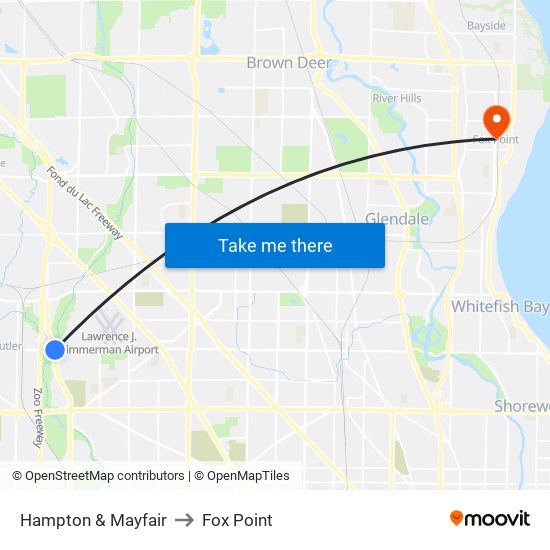 Hampton & Mayfair to Fox Point map