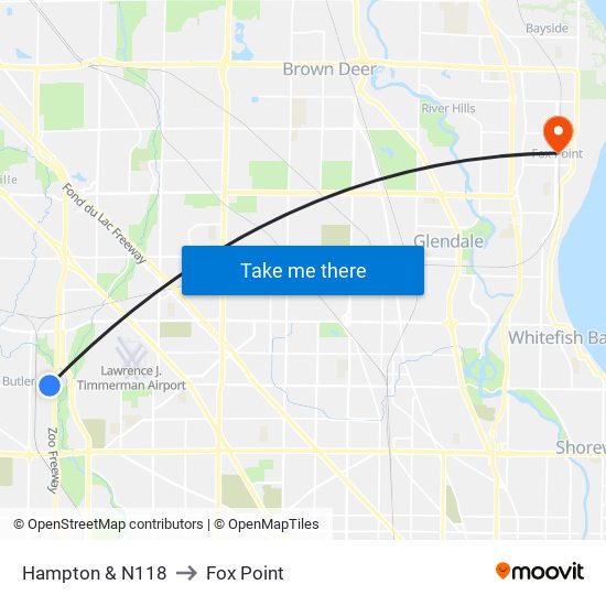 Hampton & N118 to Fox Point map