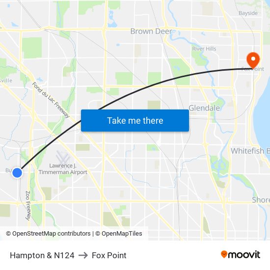 Hampton & N124 to Fox Point map