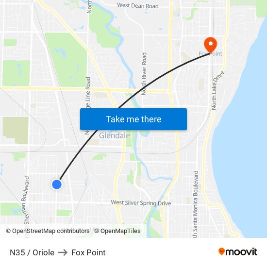 N35 / Oriole to Fox Point map