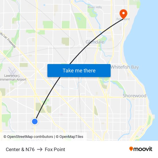 Center & N76 to Fox Point map