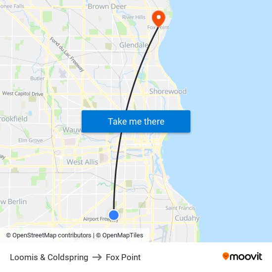 Loomis & Coldspring to Fox Point map