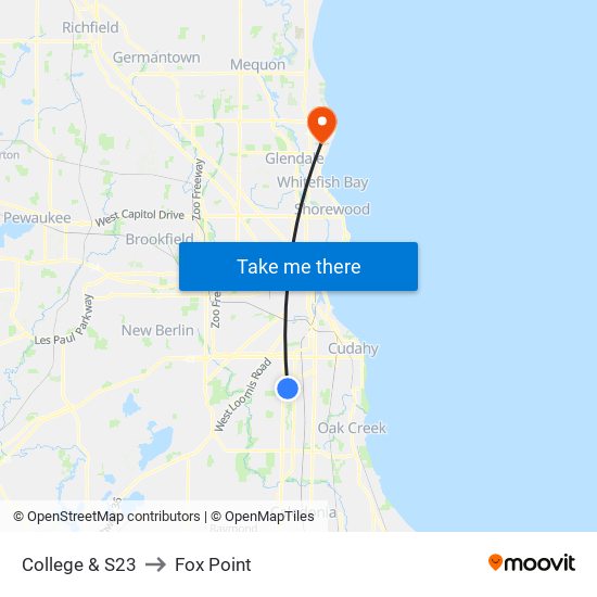 College & S23 to Fox Point map