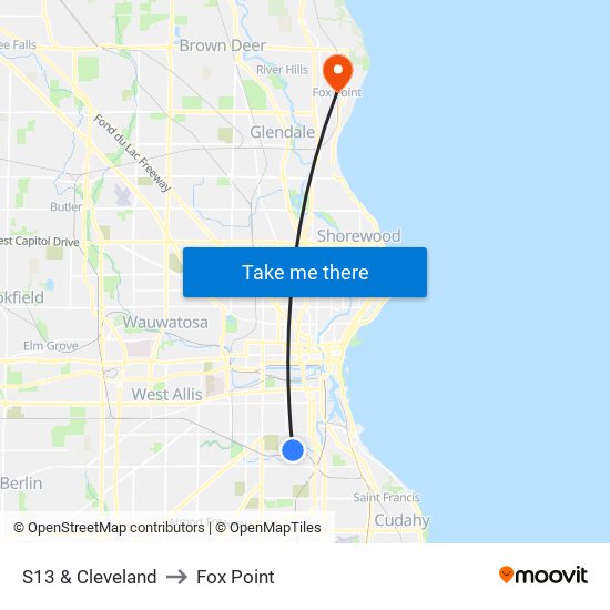 S13 & Cleveland to Fox Point map