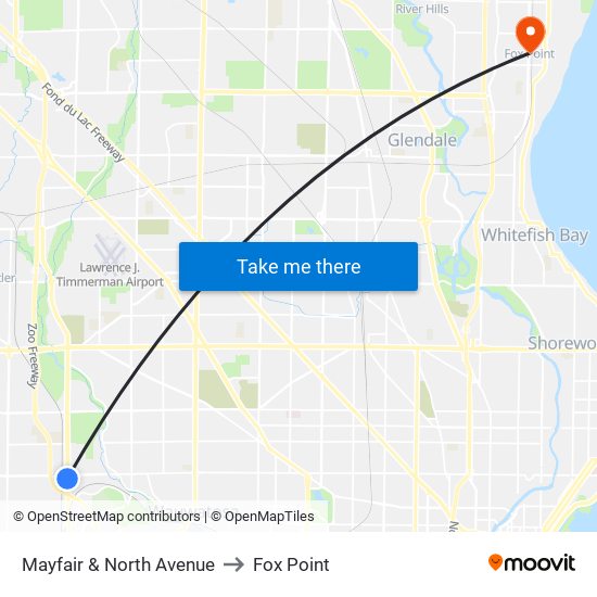 Mayfair & North Avenue to Fox Point map