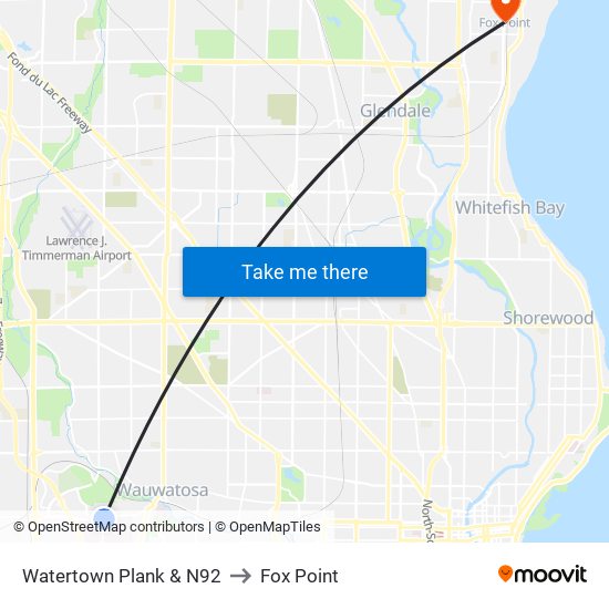Watertown Plank & N92 to Fox Point map
