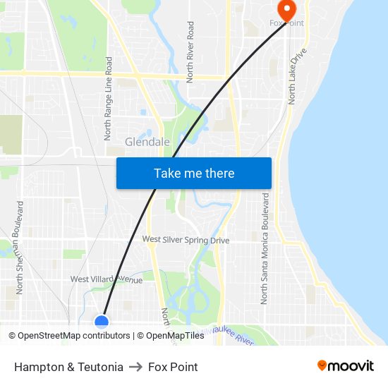 Hampton & Teutonia to Fox Point map