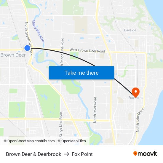 Brown Deer & Deerbrook to Fox Point map