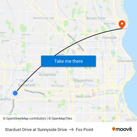 Stardust Drive at Sunnyside Drive to Fox Point map